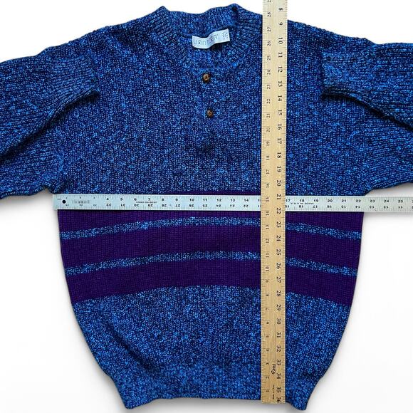 Vintage Jantzen Blue Purple Stripe Thick Knit Sweater Henley USA Made Indie L - Picture 8 of 8
